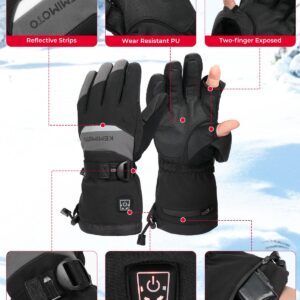 KEMIMOTO Heated Gloves for Men Women, Heating Ice Fishing Gloves Rechargeable Electric Battery 2pcs 7.4V for Winter Motorcycle Skiing Snowboarding Hunting Camping, Size XL