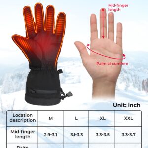 KEMIMOTO Heated Gloves for Men Women, Heating Ice Fishing Gloves Rechargeable Electric Battery 2pcs 7.4V for Winter Motorcycle Skiing Snowboarding Hunting Camping, Size XL