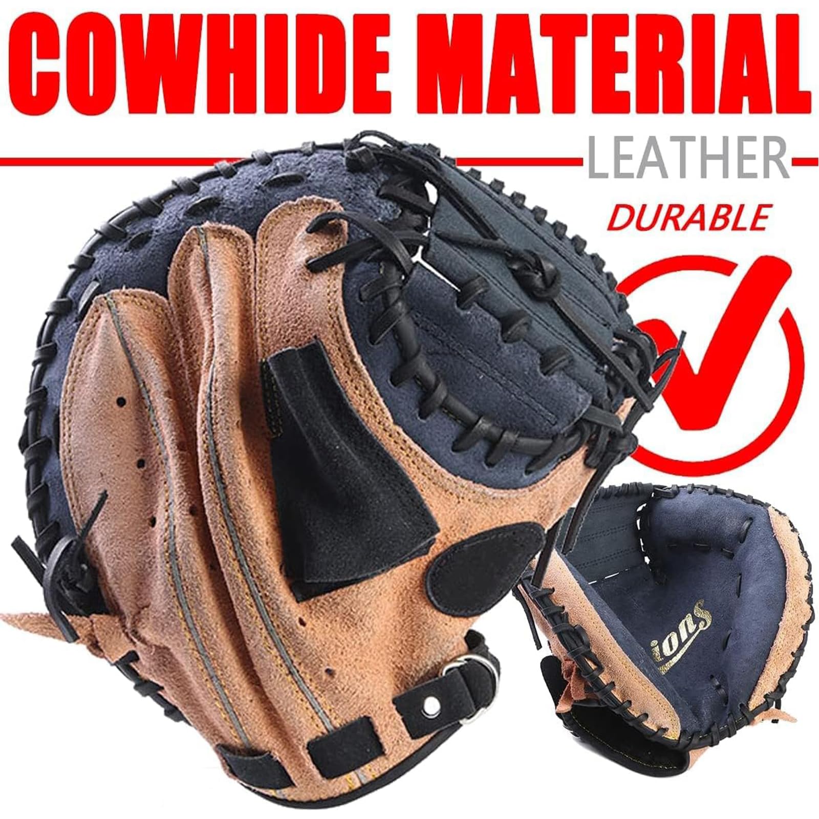 Baseball Catcher Glove,Baseball and Softball Catcher's Mitt for Kids Youth Adults,Cowhide Catcher's Glove - Left Hand Glove (Brown)