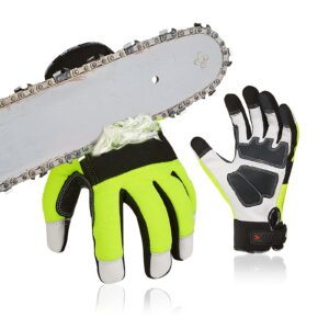 vgo... 1pair chainsaw gloves, 12-layer chainsaw protection on left hand back, safety leather work gloves, mechanic gloves (s,green, ga8912)