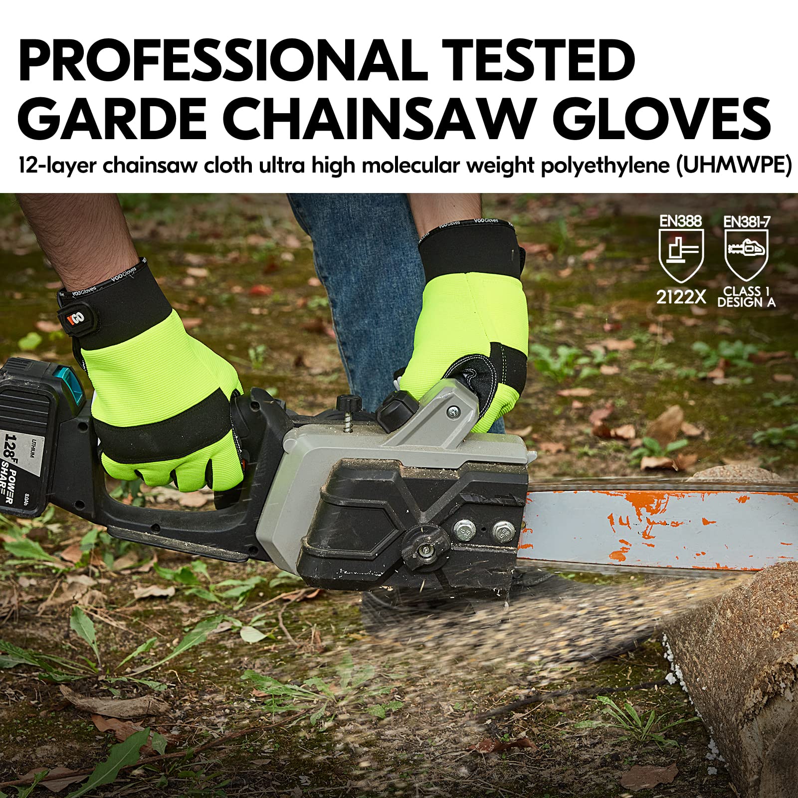 Vgo... 1Pair Chainsaw Gloves, 12-Layer Chainsaw Protection on Left Hand Back, Safety leather Work Gloves, Mechanic Gloves (S,Green, GA8912)