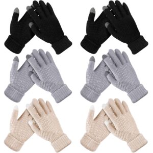 satinior 6 pair women touch screen winter gloves fleece lined knit mitten for woman girl (gray, black, apricot), one size