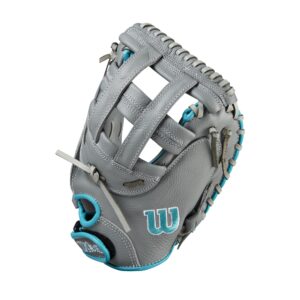 Wilson 2024 A500™ Siren™ 32” Youth Fastpitch Softball Catcher’s Mitt - Right Hand Throw, Grey/Teal/White