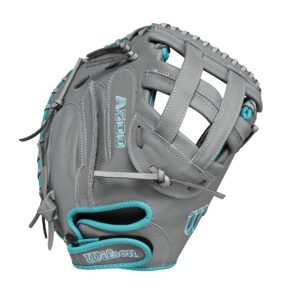 Wilson 2024 A500™ Siren™ 32” Youth Fastpitch Softball Catcher’s Mitt - Right Hand Throw, Grey/Teal/White