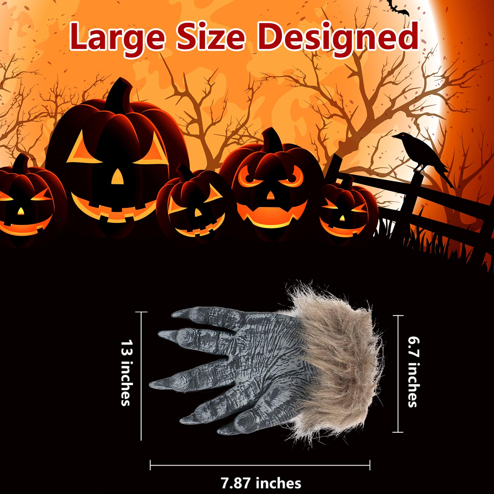 GAGMKXN Halloween Werewolf Gloves Scary Wolf Claws Gloves Animal Festival Cosplay Party Paws Monster Costume Accessory for Adult (Large)