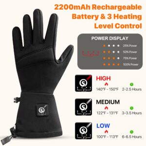 SAVIOR HEAT Heated Gloves for Women Men, Electric Glove Liners with 7.4V 2200mAh Rechargeable Battery, Touchscreen Ultra-Thin Black Warm Gloves for Winter Sports Camping Skating