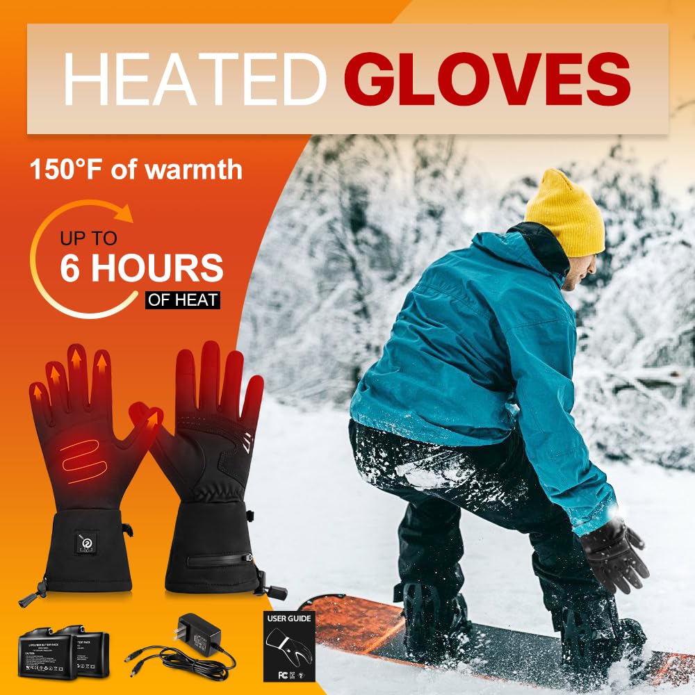 SAVIOR HEAT Heated Gloves for Women Men, Electric Glove Liners with 7.4V 2200mAh Rechargeable Battery, Touchscreen Ultra-Thin Black Warm Gloves for Winter Sports Camping Skating