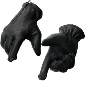 milwaukee leather sh866 men's black thermal lined deerskin motorcycle hand gloves w/wrist zipper closure - xxx-large