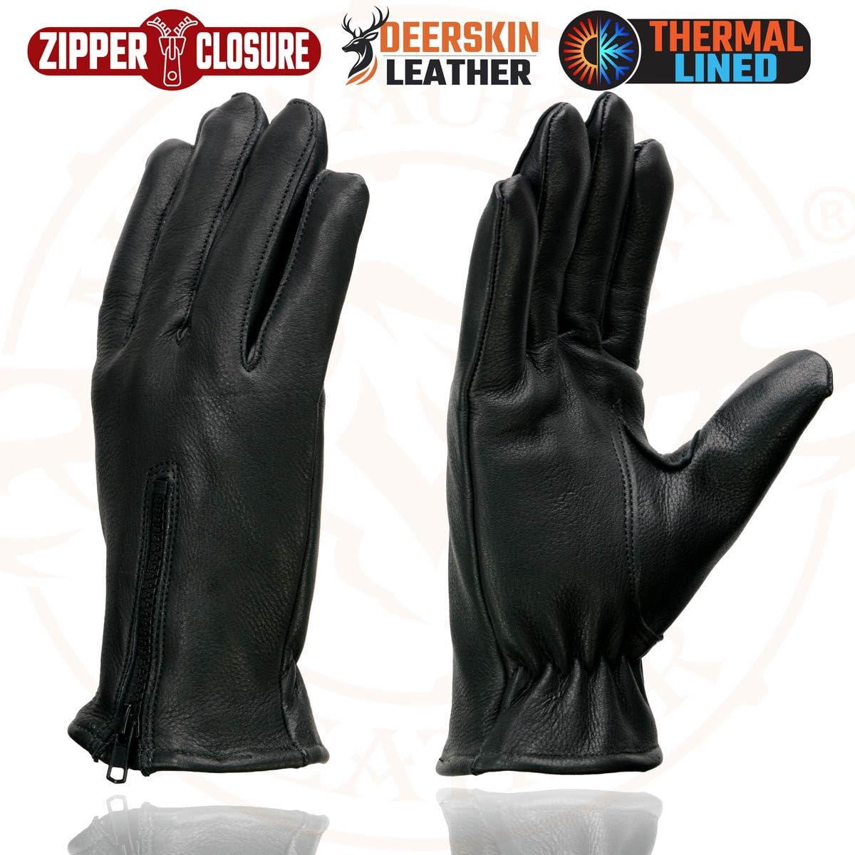 Milwaukee Leather SH866 Men's Black Thermal Lined Deerskin Motorcycle Hand Gloves W/Wrist Zipper Closure - XXX-Large