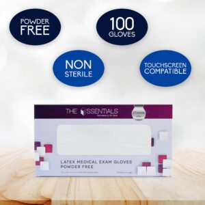 The Essentials Disposable Latex Gloves, Powder Free, Single Use Non-Sterile Protective Gloves for Various Uses - 100 Count