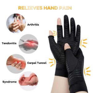 ITHW Copper Arthritis Gloves for Hand Pain Relief, Rheumatoid Osteoarthritis, Swelling, Carpal Tunnel, Compression Gloves for Arthritis for Men and Women (M)