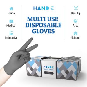 Hand-E Touch Grey Disposable Nitrile Gloves Large 50 Count, Powder and Latex Free Medical Gloves, Exam Surgical Gloves, Food Safe Cooking Gloves - Textured Fingertips