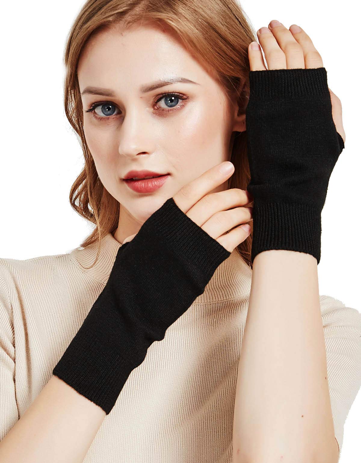 Novawo Wool Blend Fingerless Gloves Soft Arm Warmers Flexible Typing Gloves