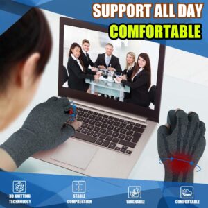 2 Pairs Fingerless Arthritis Compression Gloves for Women Men, Hand Glove Support and Warmth, Relieve Pain from Carpal Tunnel, Rheumatoid, Osteoarthritis, RSI, Typing (Large, Pure Black1+Grey1)