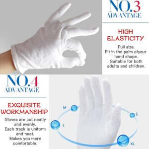 24pcs Soft White Cotton Gloves Cotton Sleep Gloves Moisturizing Eczema Cotton Gloves for Dry Hands Coin Jewelry Silver Archival Costume Inspection Gloves (XL)