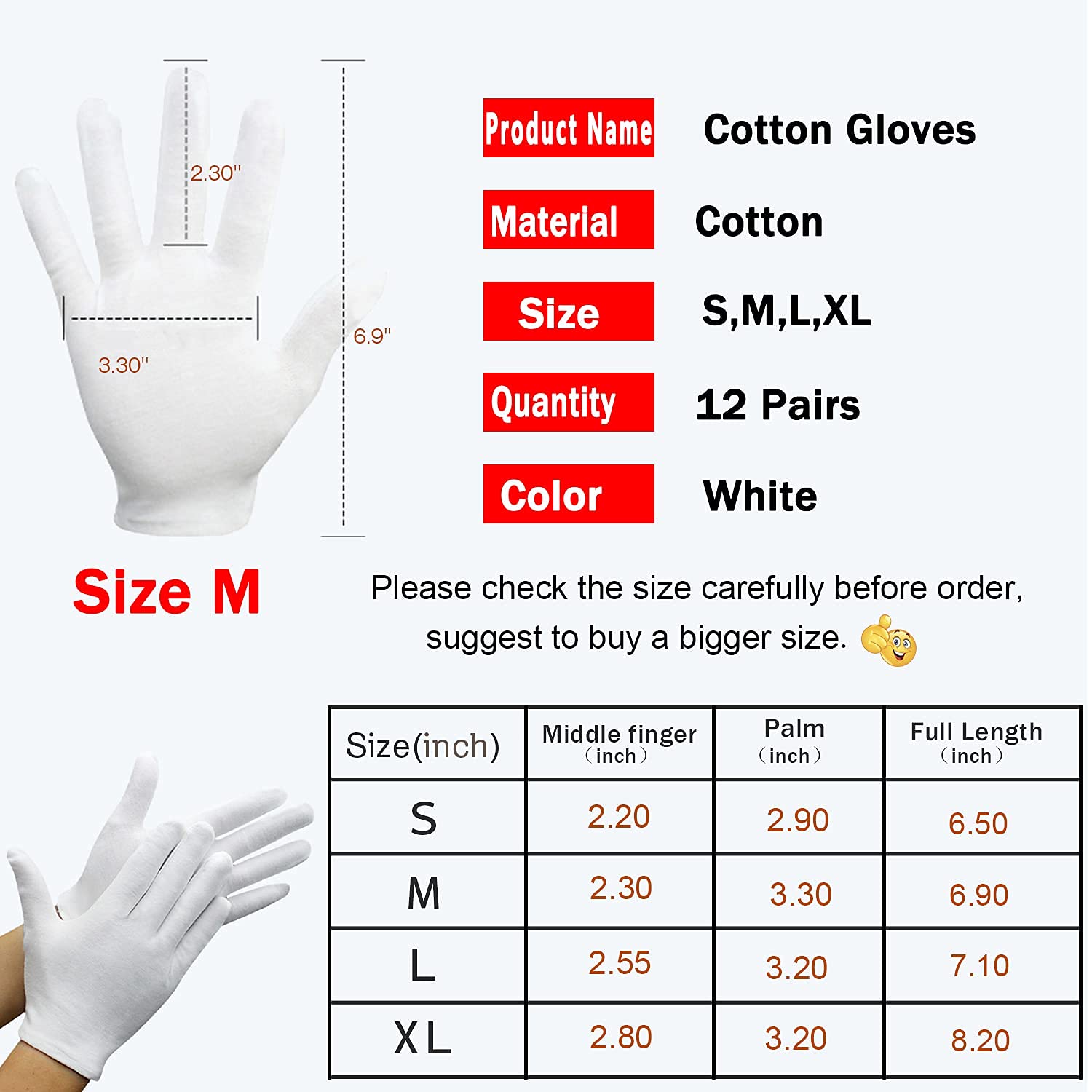 24pcs Soft White Cotton Gloves Cotton Sleep Gloves Moisturizing Eczema Cotton Gloves for Dry Hands Coin Jewelry Silver Archival Costume Inspection Gloves (XL)