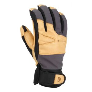 carhartt men's winter dex cow grain leather trim glove, dark grey/brown, xx-large