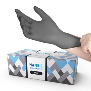 Hand-E Touch Disposable Gray Nitrile Gloves Small 100 Count - Latex Free Medical Exam Gloves, Powder Free Food Safe Cooking Gloves