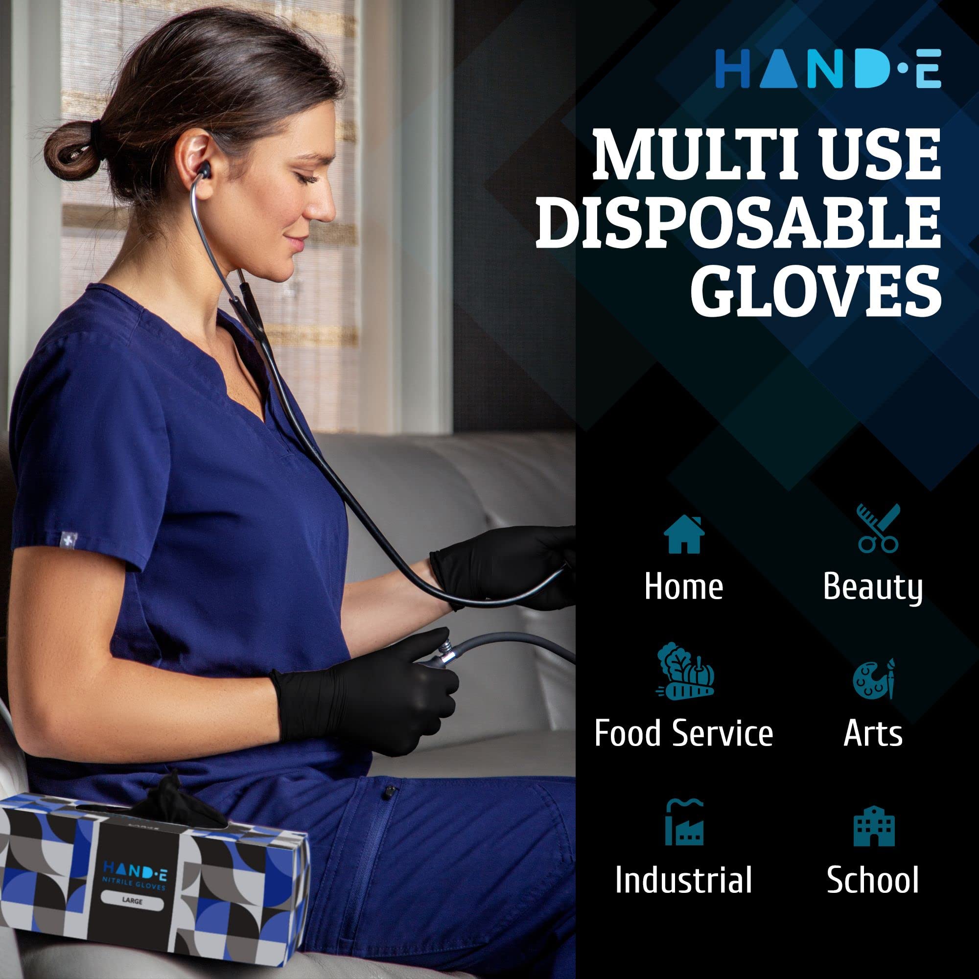 Hand-E Touch Black Nitrile Disposable Gloves X-Large, 100 Count - BBQ, Tattoo, Hair Dye, Cooking, Mechanic Gloves - Powder and Latex Free Gloves