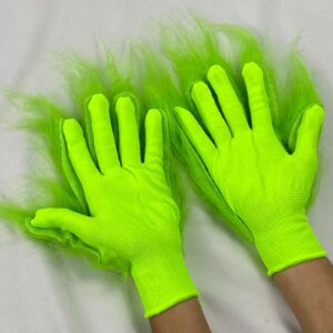 Hikkcos Green Gloves Green Furry Hand Gloves Green Monster Costume for Adult Halloween Christmas Cosplay Party Supplies