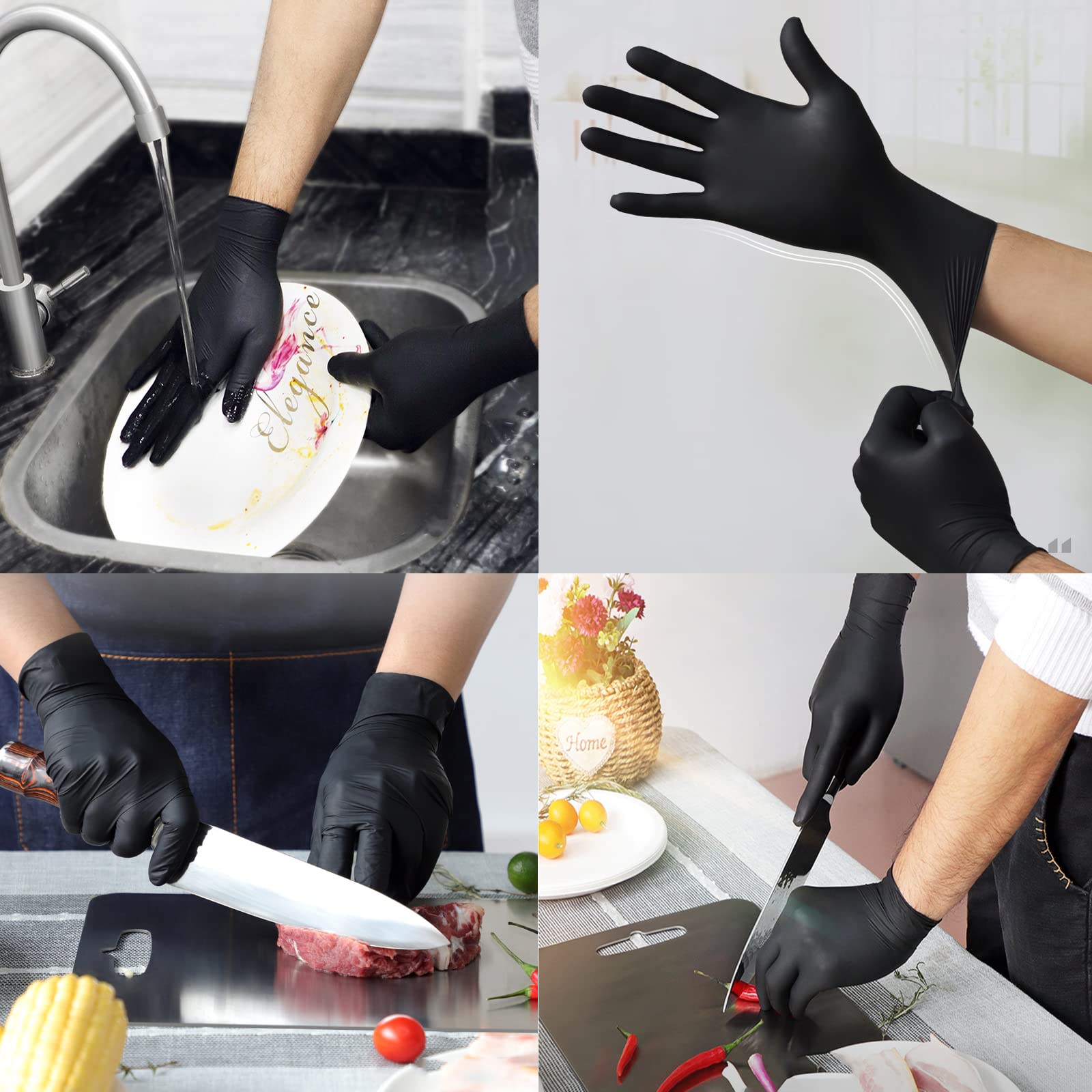 YIZUNNU 200 Pcs Disposable BBQ Gloves and 6 Pairs Cotton Glove Liners Washable Reusable Cotton Liners Powder and Latex Free Nitrile Gloves for Cooking Barbecue (X-Large)