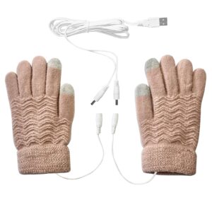 women & men usb heated gloves touchscreen winter warm full finger gloves unisex anti slip knitting hand gloves for working typing game sports (women-light orange)