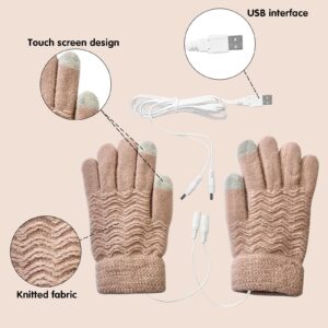 Women & Men USB Heated Gloves Touchscreen Winter Warm Full Finger Gloves Unisex Anti Slip Knitting Hand Gloves for Working Typing Game Sports (women-Light orange)