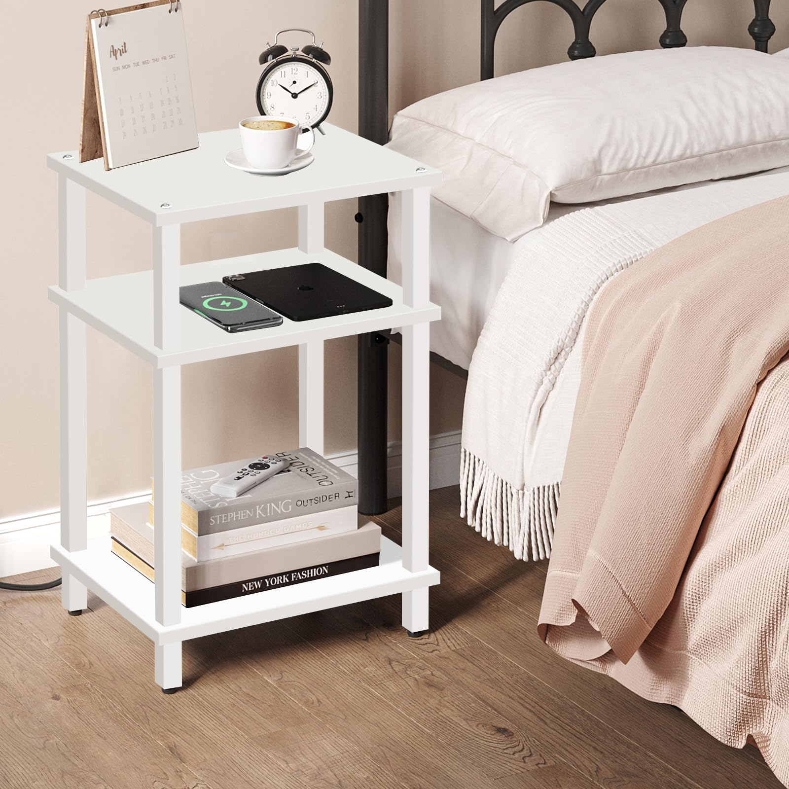 TUTOTAK End Table, Side Table, Nightstand, 3-Tier Storage Shelf, Sofa Table for Small Space, Living Room, Bed Room TB01BW049