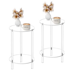 hmyhum acrylic round side table set of 2, 11.8" l x 11.8" w x 20.2" h, clear small end table for small spaces, 2-tier nightstand/bedside table for living room, bedroom, modern