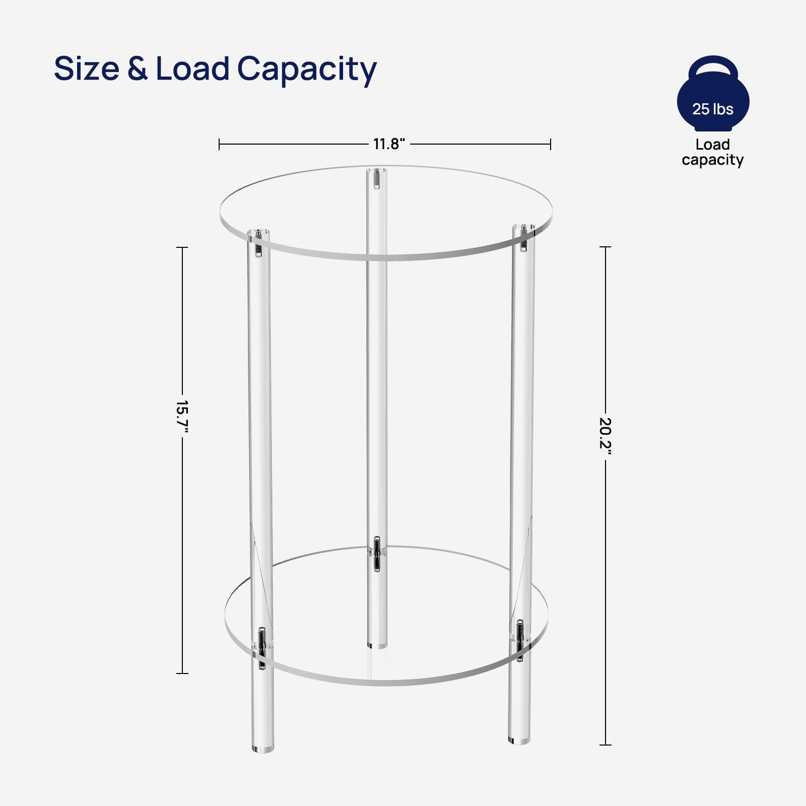 HMYHUM Acrylic Round Side Table Set of 2, 11.8" L x 11.8" W x 20.2" H, Clear Small End Table for Small Spaces, 2-Tier Nightstand/Bedside Table for Living Room, Bedroom, Modern