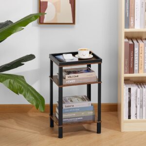 ZEXVIDA Side Table for Small Spaces,3 Tier End Table with Storage Shelf, Small Narrow Thin End Table Bedside Table,Nightstand for Hallway,Living Room, Bedroom, Office,Rustic Brown