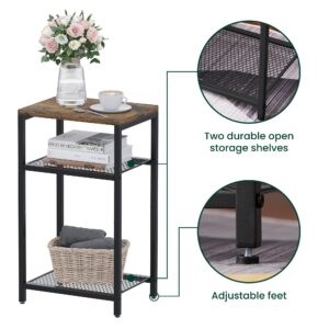 Yifeel Side Table, 3 Tier End Table with Storage, Tall Telephone Table, Night Stand for Small Spaces, Sturdy Metal Frame, Living Room, Bedroom, Rustic Brown and Black JET001NSR1