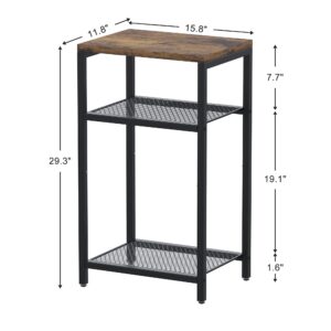 Yifeel Side Table, 3 Tier End Table with Storage, Tall Telephone Table, Night Stand for Small Spaces, Sturdy Metal Frame, Living Room, Bedroom, Rustic Brown and Black JET001NSR1