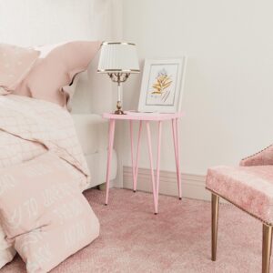 Palama Square Side Table, Small Side Table for Small Spaces, Small Metal End Table, Easy Assembly Pink Bedside Table, Small Table Outoor, Single Plant Stand Indoor