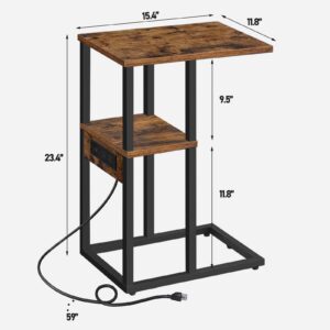 TUTOTAK C Shaped End Table with Charging Station, Side Table with 2 USB Ports and Outlets, Snack Table for Couch and Bed, Small Sofa Table for Small Spaces, Living Room, Bedroom V1TB01BB043