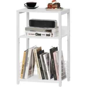 lelelinky white side table,small end table with storage shelf,3 tier industrial bedside tables,vinyl record player stand,modern sofa night stands for living room bedroom office small spaces