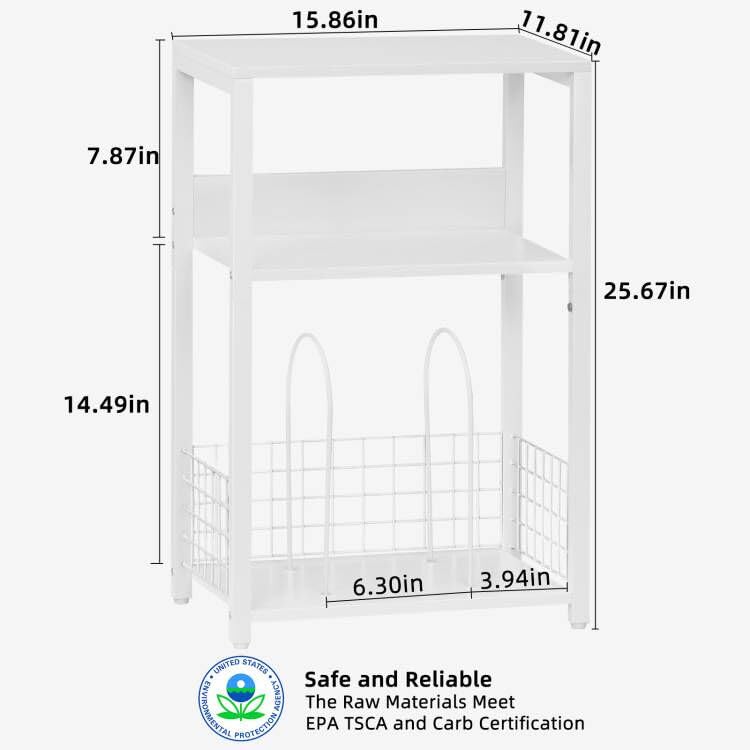 LELELINKY White Side Table,Small End Table with Storage Shelf,3 Tier Industrial Bedside Tables,Vinyl Record Player Stand,Modern Sofa Night Stands for Living Room Bedroom Office Small Spaces