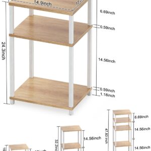 WOODYNLUX Nightstands Set of 2, 3-Tier Side Table, End Table with Shelves, Tall Bedside Tables, 5-Tier Shelf Bookcase, Nightstand Accent Table for Living Room, Bedroom, Beech.