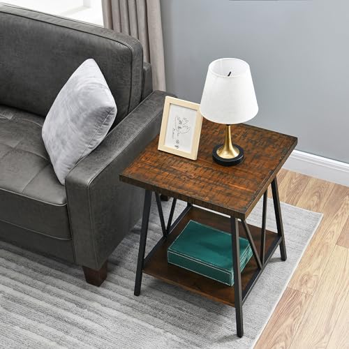 LEEMTORIG Mid Century Modern End Table with Storage, Living Room Accent End Side Table Bedroom Nightstand with 2-Tier Open Shelves, Cherry Walnut 19.7" W x 19.7" D x 24" H CJZ-22203-DW