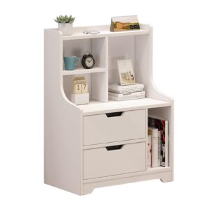 lemoeyes end table with 2 drawers, wood nightstand with storage shelf side table cabinet bedside furniture books storage for living room bedroom office - white, easy assembly