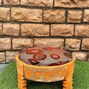 Wooden Indian Round Carving Chakki Table With Custion,Indian Decor Coffee Table,Wood Table,Side Table,Grinder Table,Dining Table.