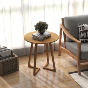 24'' round side table solid rubber wood end beside sofa bed natural modern contemporary antique