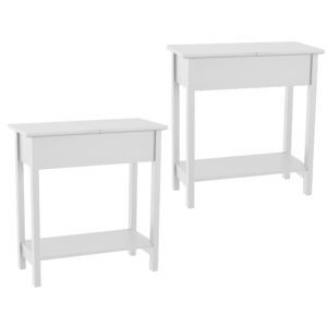 lavish home flip top console table – set of 2 white end tables with hidden hinged storage compartment and lower shelf for living room or bedroom