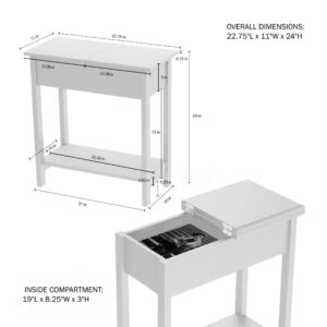 Lavish Home Flip Top Console Table – Set of 2 White End Tables with Hidden Hinged Storage Compartment and Lower Shelf for Living Room or Bedroom