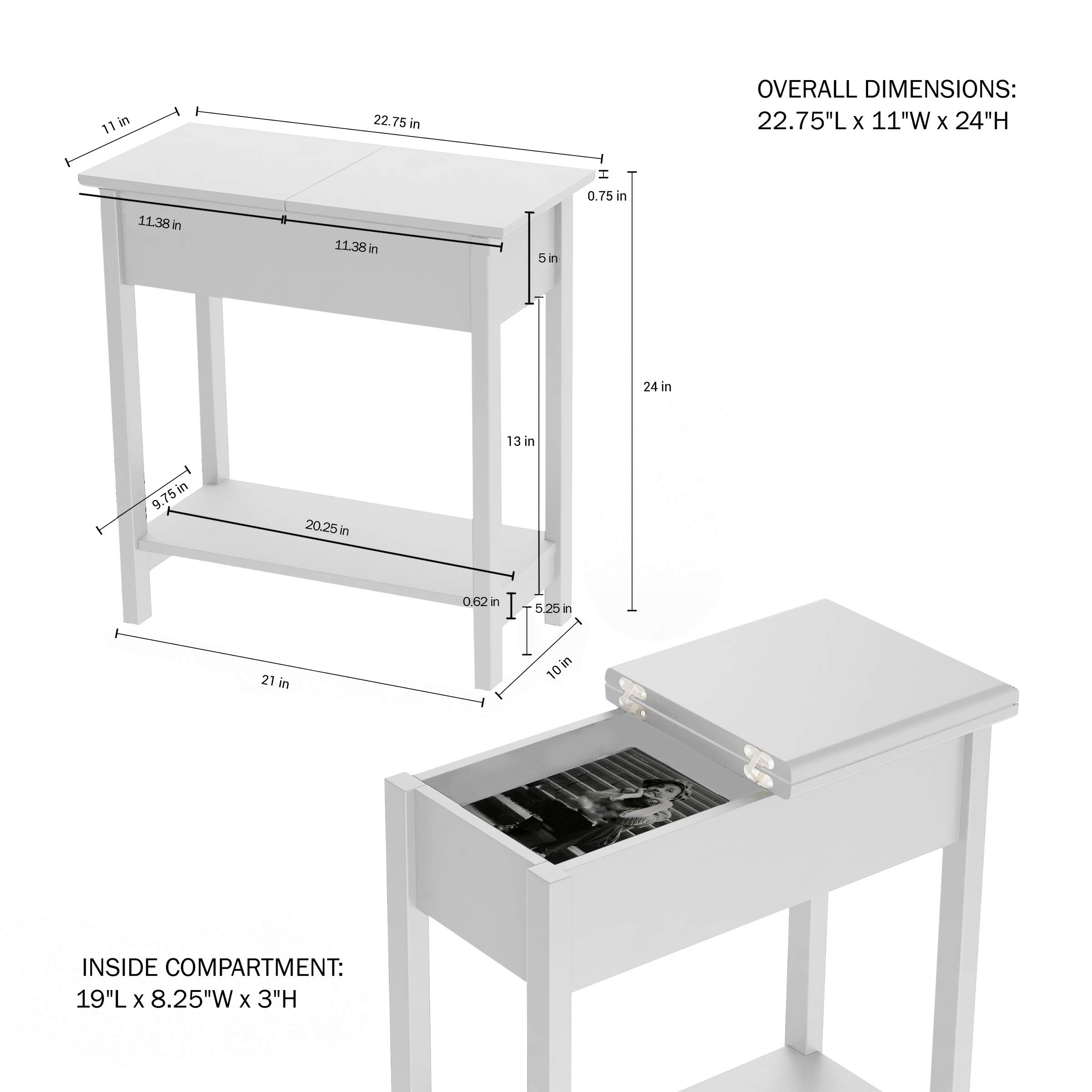 Lavish Home Flip Top Console Table – Set of 2 White End Tables with Hidden Hinged Storage Compartment and Lower Shelf for Living Room or Bedroom