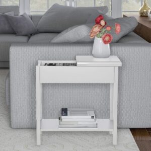 Lavish Home Flip Top Console Table – Set of 2 White End Tables with Hidden Hinged Storage Compartment and Lower Shelf for Living Room or Bedroom