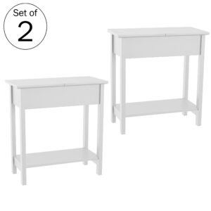 Lavish Home Flip Top Console Table – Set of 2 White End Tables with Hidden Hinged Storage Compartment and Lower Shelf for Living Room or Bedroom