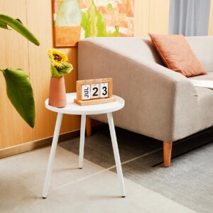 End/Side Tables - Small Round Accent Table, Metal White Narrow Night Stands with 3 Legs, Ideal for Any Room-Side Tables Living Room, Bedroom, Plant Stand Balcony, Indoor & Outdoor