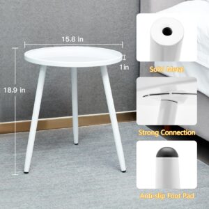 End/Side Tables - Small Round Accent Table, Metal White Narrow Night Stands with 3 Legs, Ideal for Any Room-Side Tables Living Room, Bedroom, Plant Stand Balcony, Indoor & Outdoor