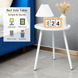 End/Side Tables - Small Round Accent Table, Metal White Narrow Night Stands with 3 Legs, Ideal for Any Room-Side Tables Living Room, Bedroom, Plant Stand Balcony, Indoor & Outdoor